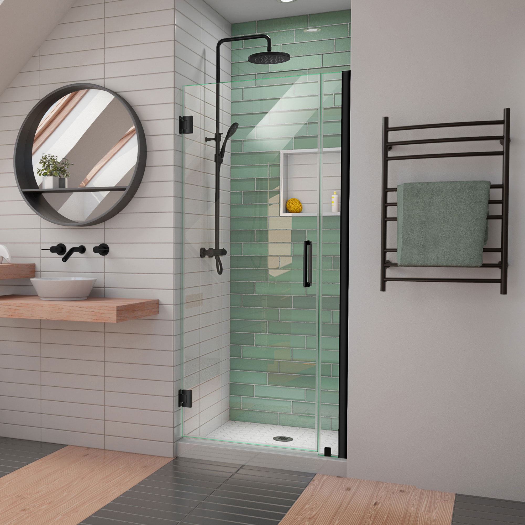 DreamLine Unidoor-LS 33-34 in. W x 72 in. H Frameless Hinged Shower Door in Satin Black