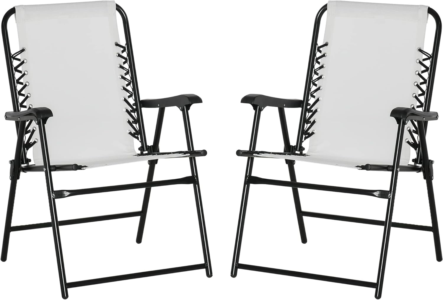 Set of 2 Cream White Steel Folding Outdoor Chairs with Armrests