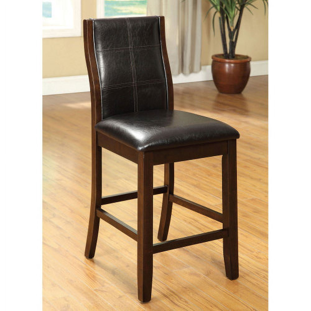 Contemporary Brown Cherry 2pcs Dining Room Counter Height Chairs Espresso Leatherette Padded High Chairs Kitchen
