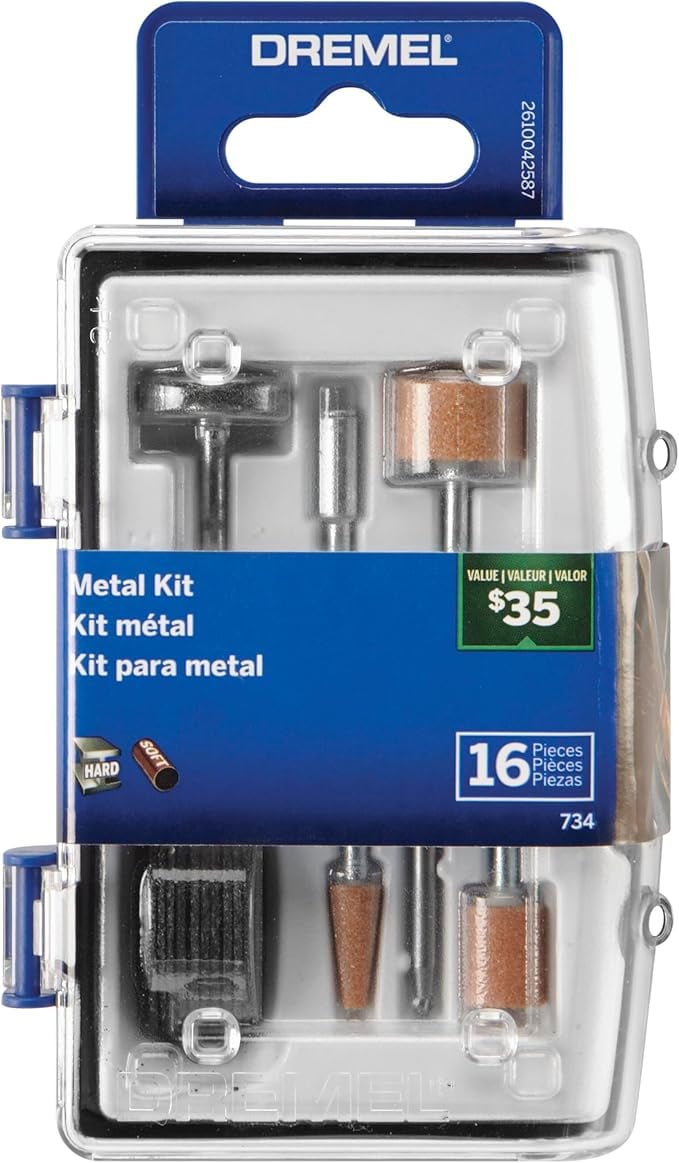 Dremel 734-01 Metal Cutting Rotary Tool Accessories Kit - 16 Piece Set - Includes Engraving Bit, Grinding Stones, and Carbon Steel Brush, Blue