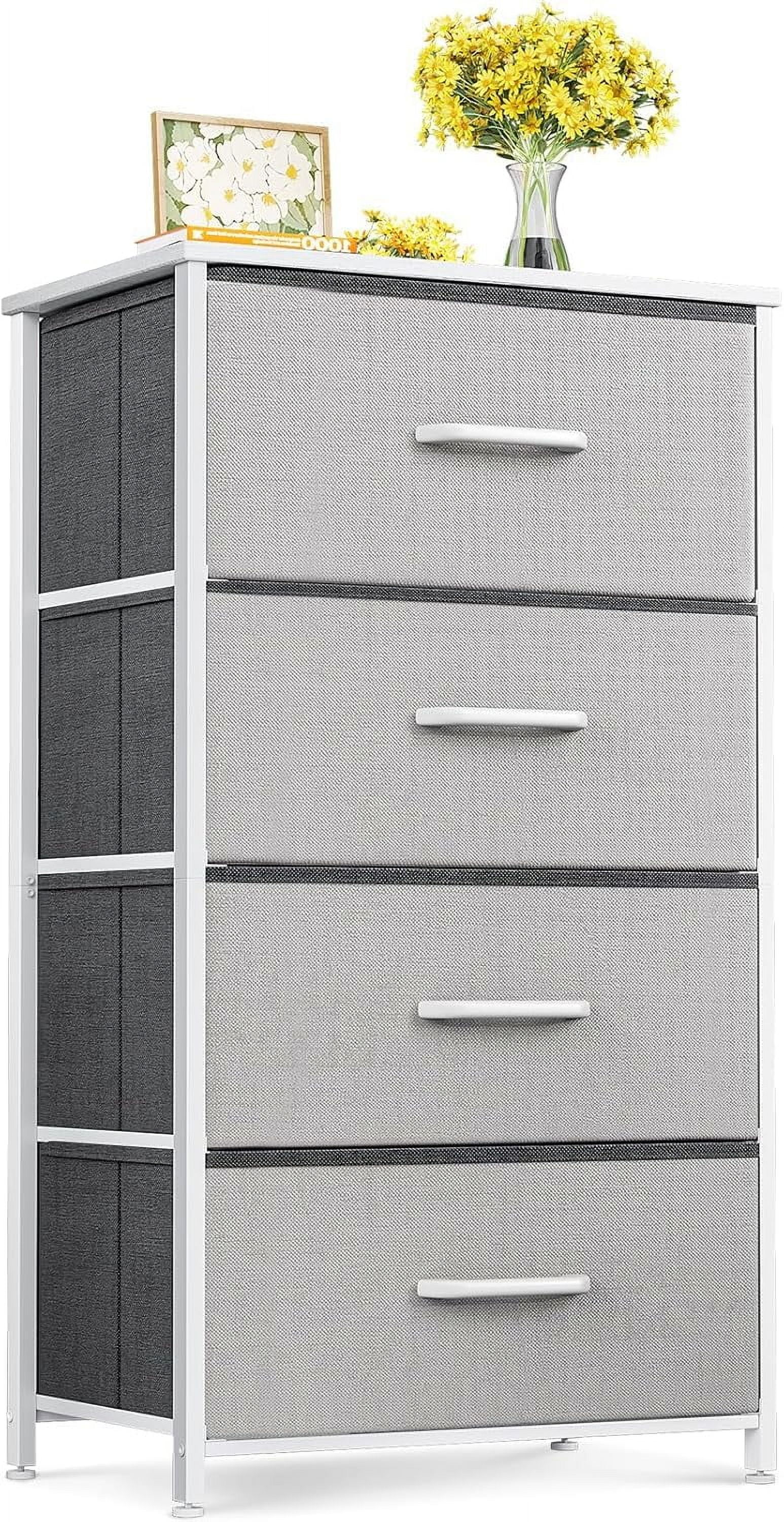 ODK Dresser for Bedroom with 4 Storage Drawers, Small Dresser Chest of Fabric Drawers with Sturdy Steel Frame, Wood Top, Dark Grey