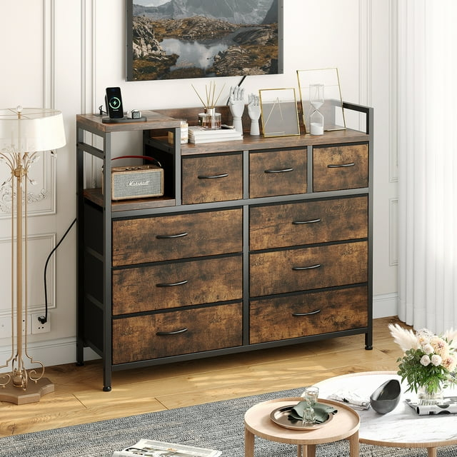 NEILA 9 Drawer Dresser for Bedroom,Dresser TV Stand with Charging Station,Chest of Drawers for Living Room, Bedroom,Hallway,TV Stand