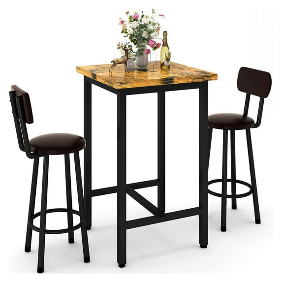 TiaGOC 3 Piece Pub Dining Set, Modern bar Table and Stools for 2 Kitchen Counter Height Wood Top Bistro Easy Assemble for Breakfast Nook Living Room Small Space Restaurant, Rustic Brown 24”