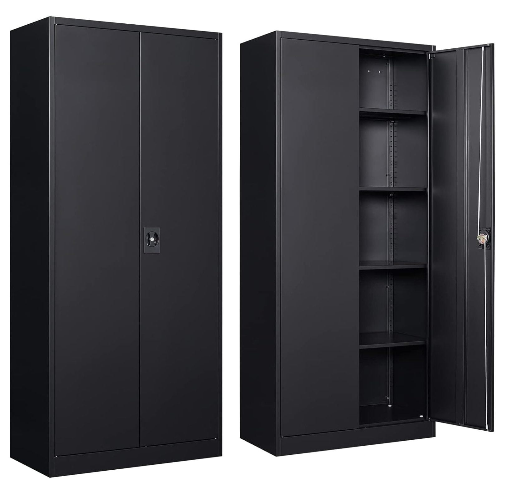 Drevy Metal Garage Storage Cabinet with Lock, 71" Steel Lockable File Cabinet, Locking Steel Storage Cabinet with 4 Adjustable Shelves for Home, Office, Warehouse, Garage, School (Black)