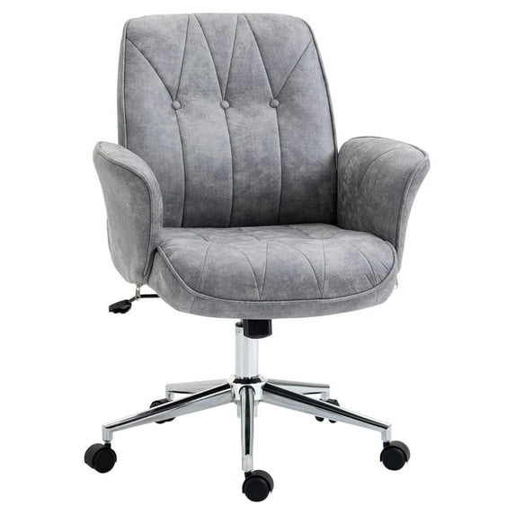Zazesaby Microfiber Home Office Chair, Height Adjustable Button Tufted Computer Desk Chair with Swivel Wheels, Tilt Function and Padded Armrests, Light Gray