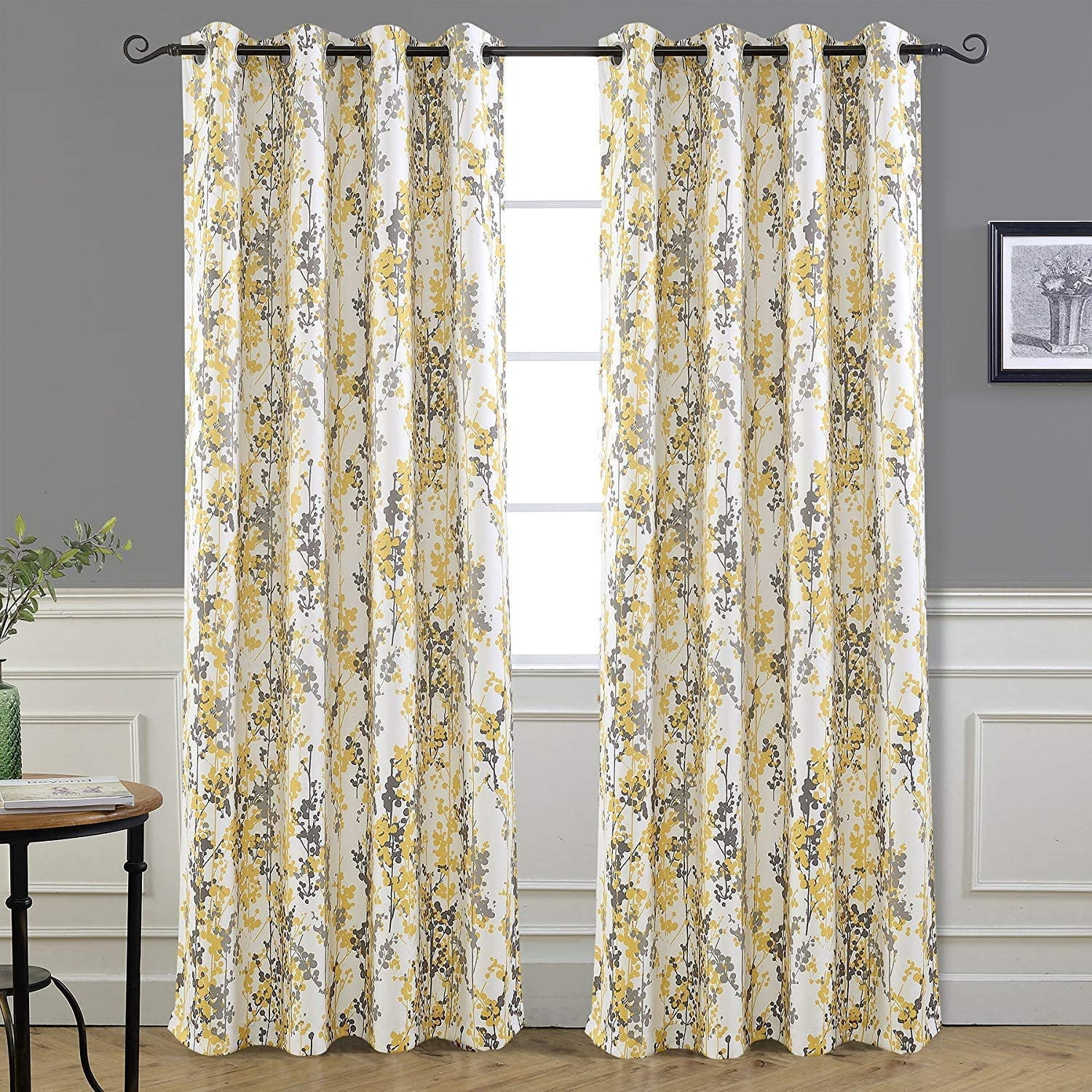 DriftAway 2 Piece Floral Room Darkening Curtains 84"L x 52"W Golden Golden Yellow/Gray