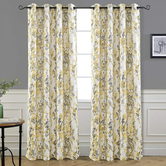DriftAway 2 Piece Floral Room Darkening Curtains 84"L x 52"W Golden Golden Yellow/Gray