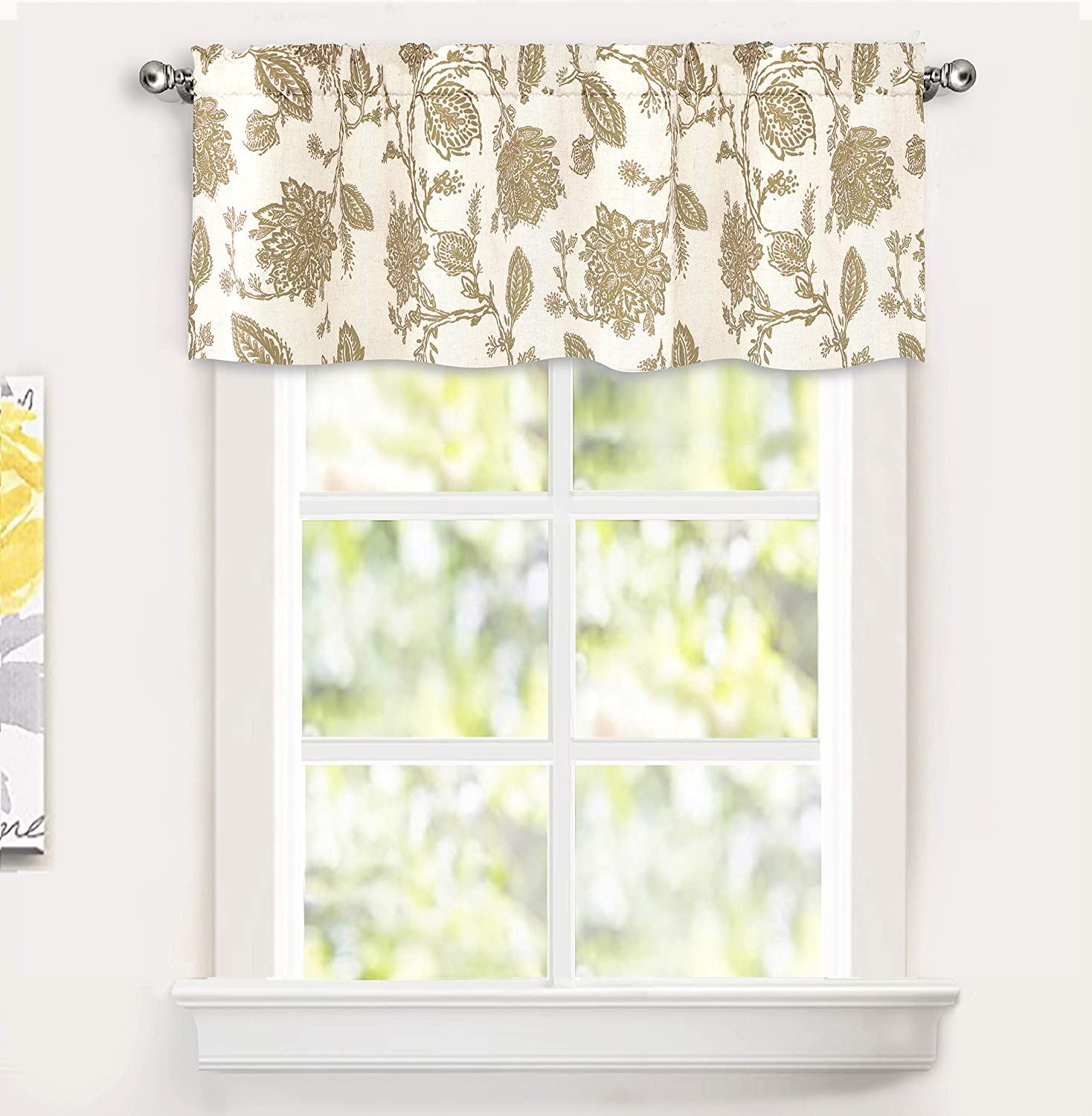 DriftAway Freda Jacobean Floral Linen Blend Blackout Thermal Insulated Energy Saving Privacy Window Curtain Valance Rod Pocket 2 Layers