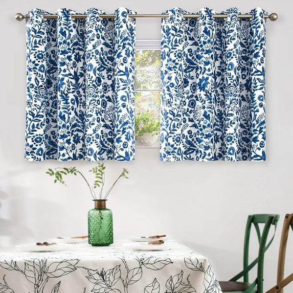 DriftAway Julia Watercolor Blackout Room Darkening Grommet Lined Thermal Insulated Energy Saving Window Curtains 2 Layers 2 Panels 36"L x 52"W Navy