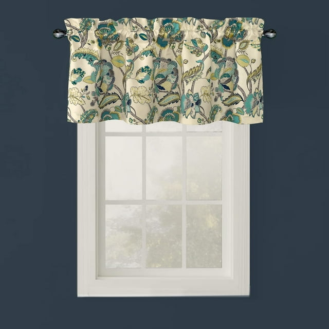 DriftAway Layla Classic America Style Floral Leaves Room Darkening Window Curtain Valance Rod Pocket Single 52x18 Eggshell Turquoise Gray