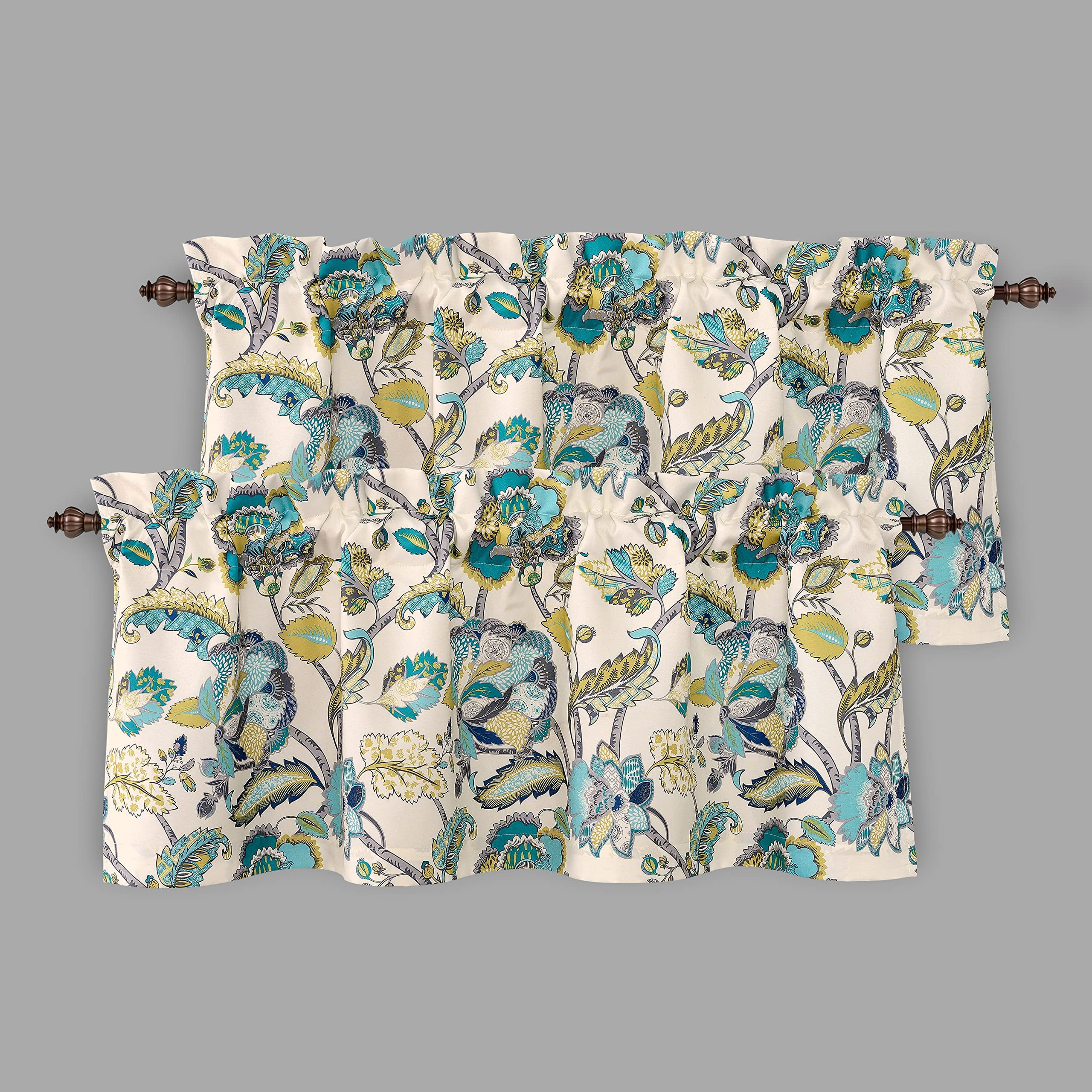 DriftAway  Layla Classic America Style Floral Leaves Room Darkening Window Curtain Valance Rod Pocket Eggshell Teal 52" width x 18 " length 2 pack