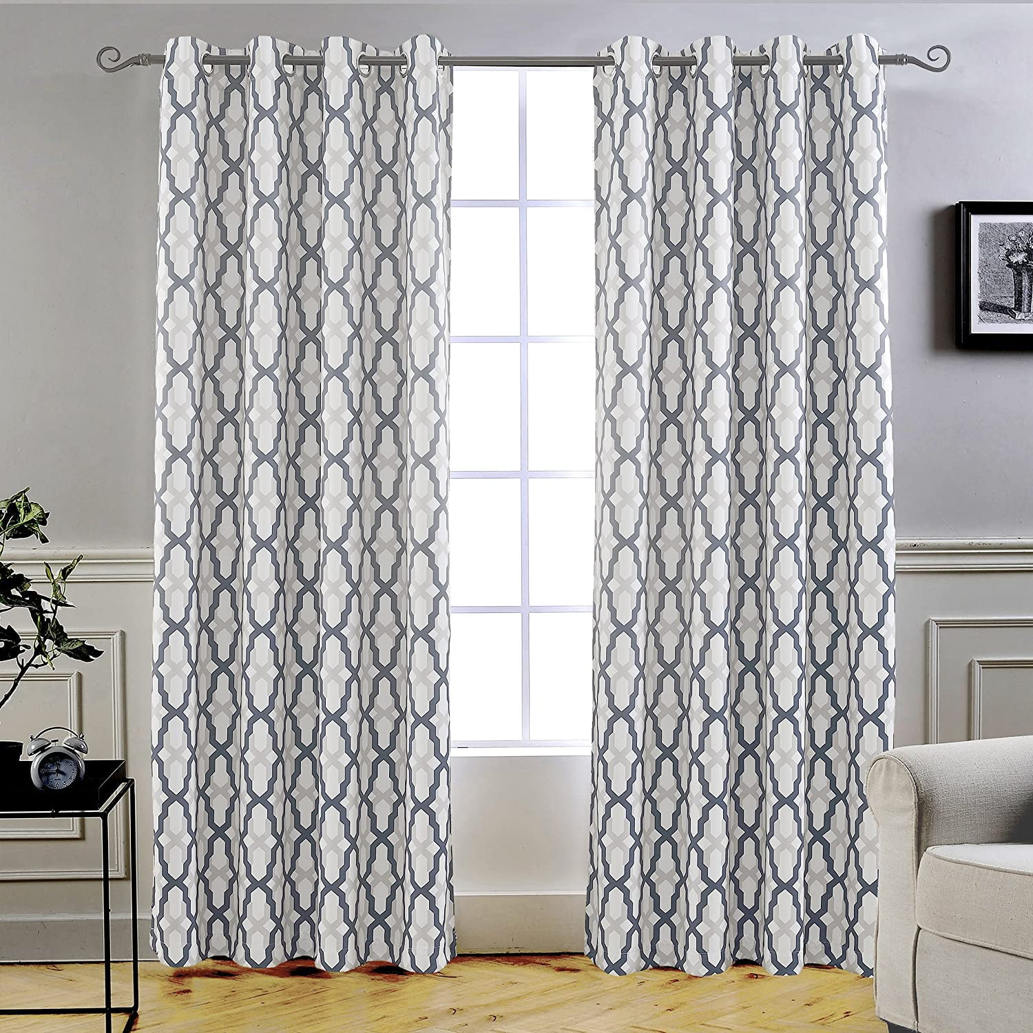 DriftAway Mason Thermal Blackout Grommet Window Curtains Geometric Trellis Pattern 2 Panels