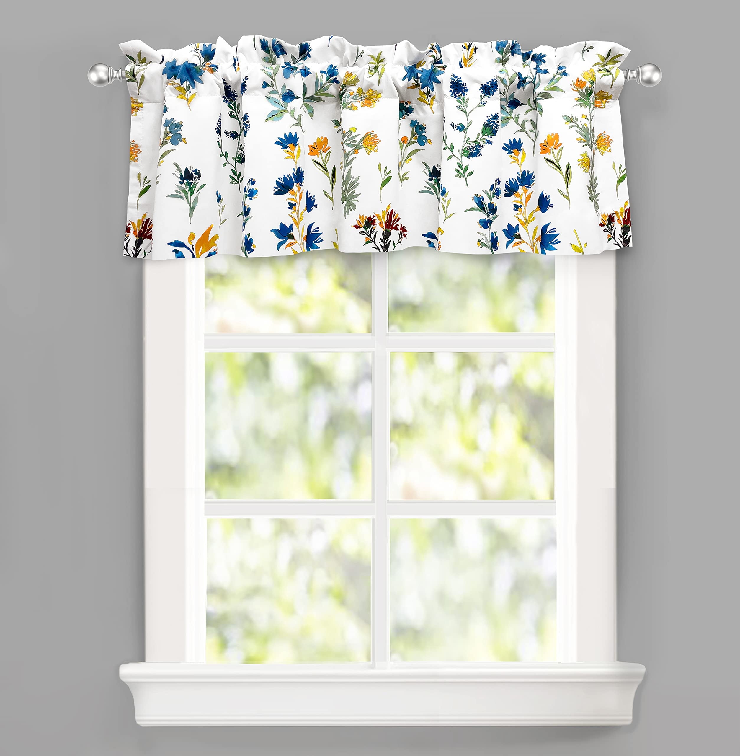 DriftAway Sylvia Floral Botanical Herbs Watercolor Printed Pattern Lined Blackout Thermal Insulated Window Curtain Valance Rod Pocket Single 52" x 14" Plus 2" Header Multi