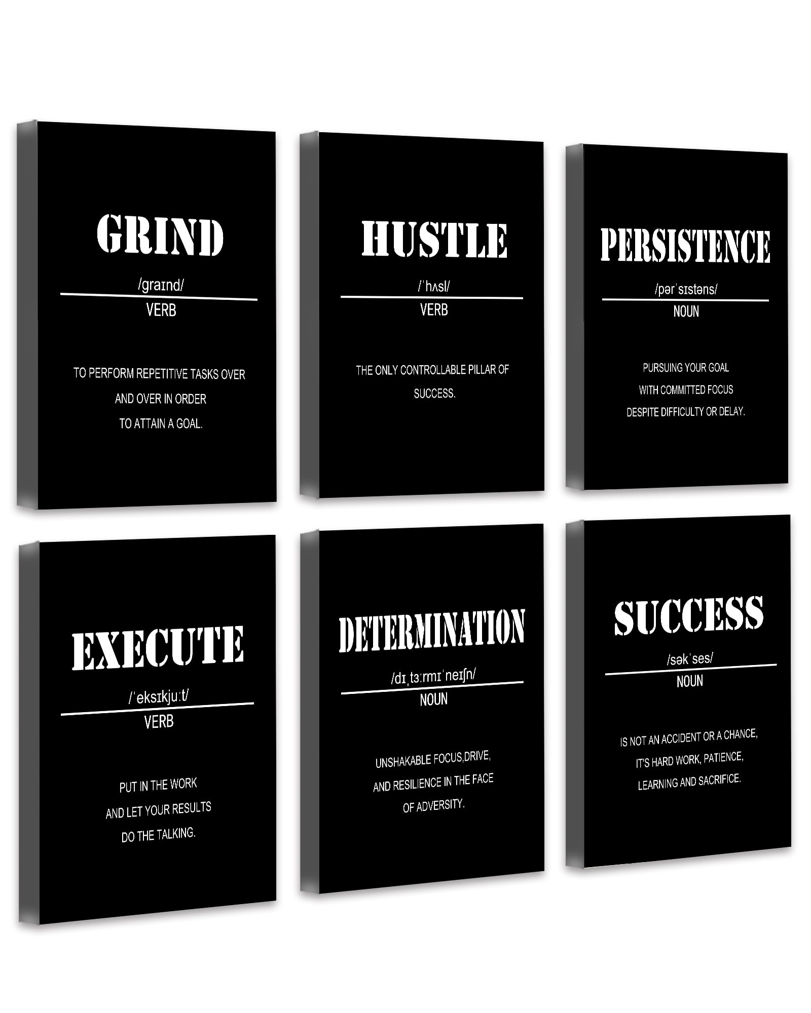 Drsoum Inspirational Office Wall Art Motivational Quotes Wood Framed Canvas Posters 8"x10"x6PCS