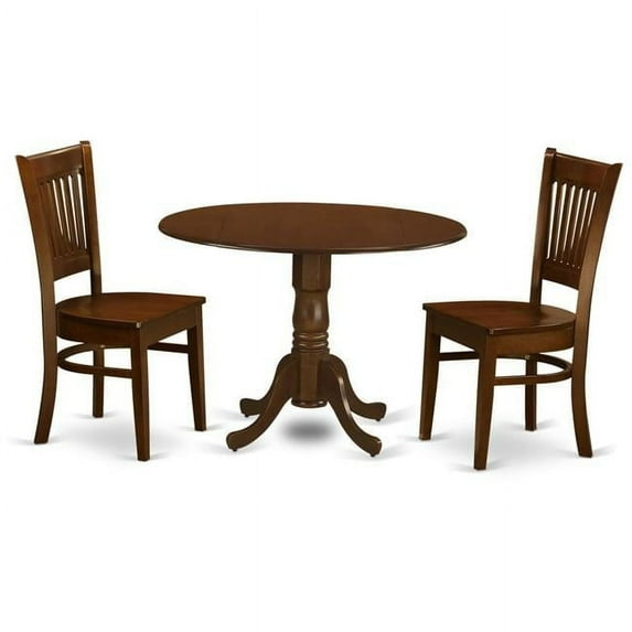 East West Furniture DLLY3-ESP-LC Dublin Table with 2 Drop - Leaf & Two Leather Seat Chairs, Espresso - 9 in. - 3 Piece