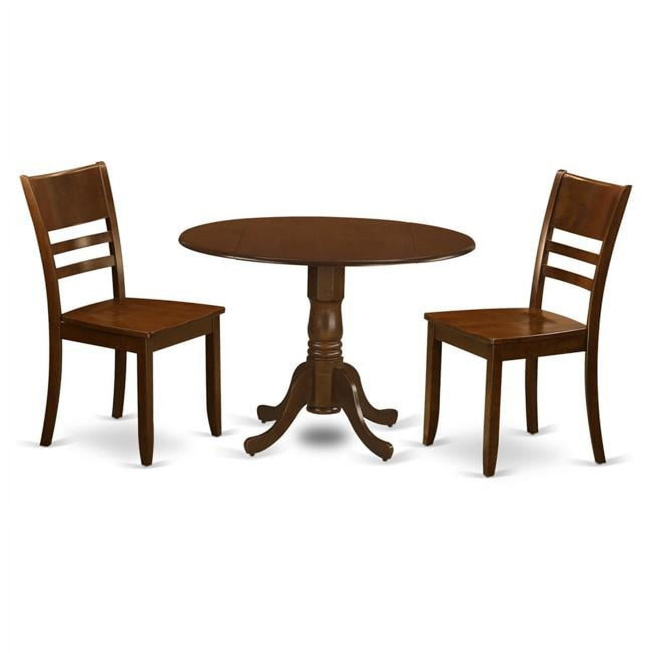 East West Furniture  Dublin Kitchen Table with Two Drop - Leaf & Two Leather Chairs, Espresso - 9 in. - 3 Piece