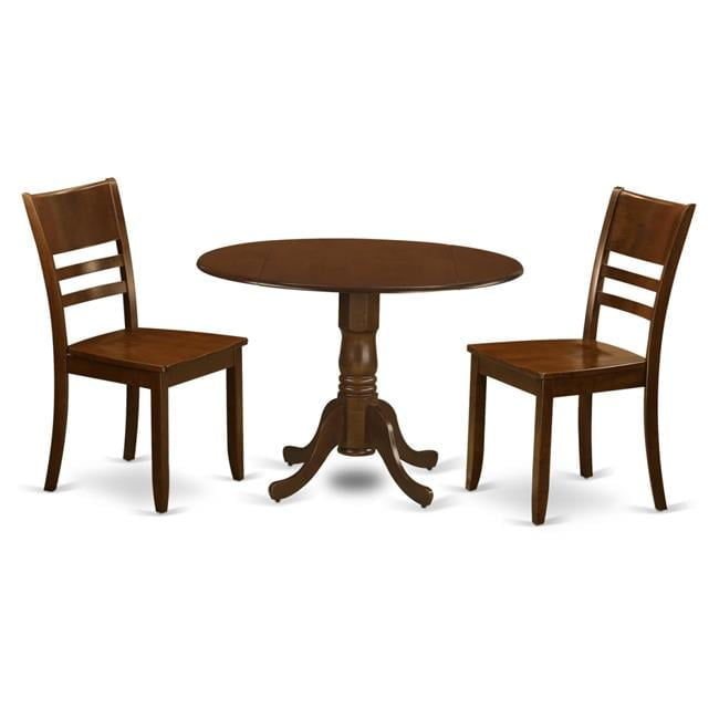 East West Furniture  Dublin Kitchen Table with Two Drop - Leaf & Two Leather Chairs, Espresso - 9 in. - 3 Piece