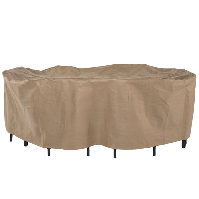 Duck Covers Essential Rectangular/Oval Table Cover & Chair Set Cover - Water Resistant Outdoor Furniture Cover, 109"L x 84"W x 32"H, Latte