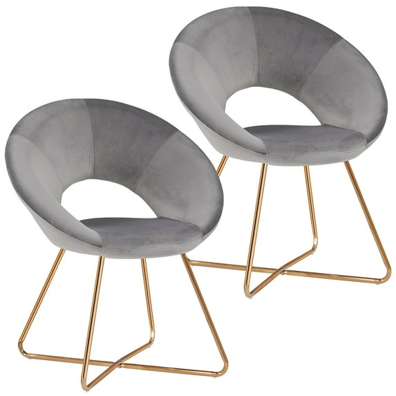 Duhome Modern Accent Chair Set of 2 with Gold Legs, Upholstered Sofa Side Chair Round for Living Room Velvet Gray