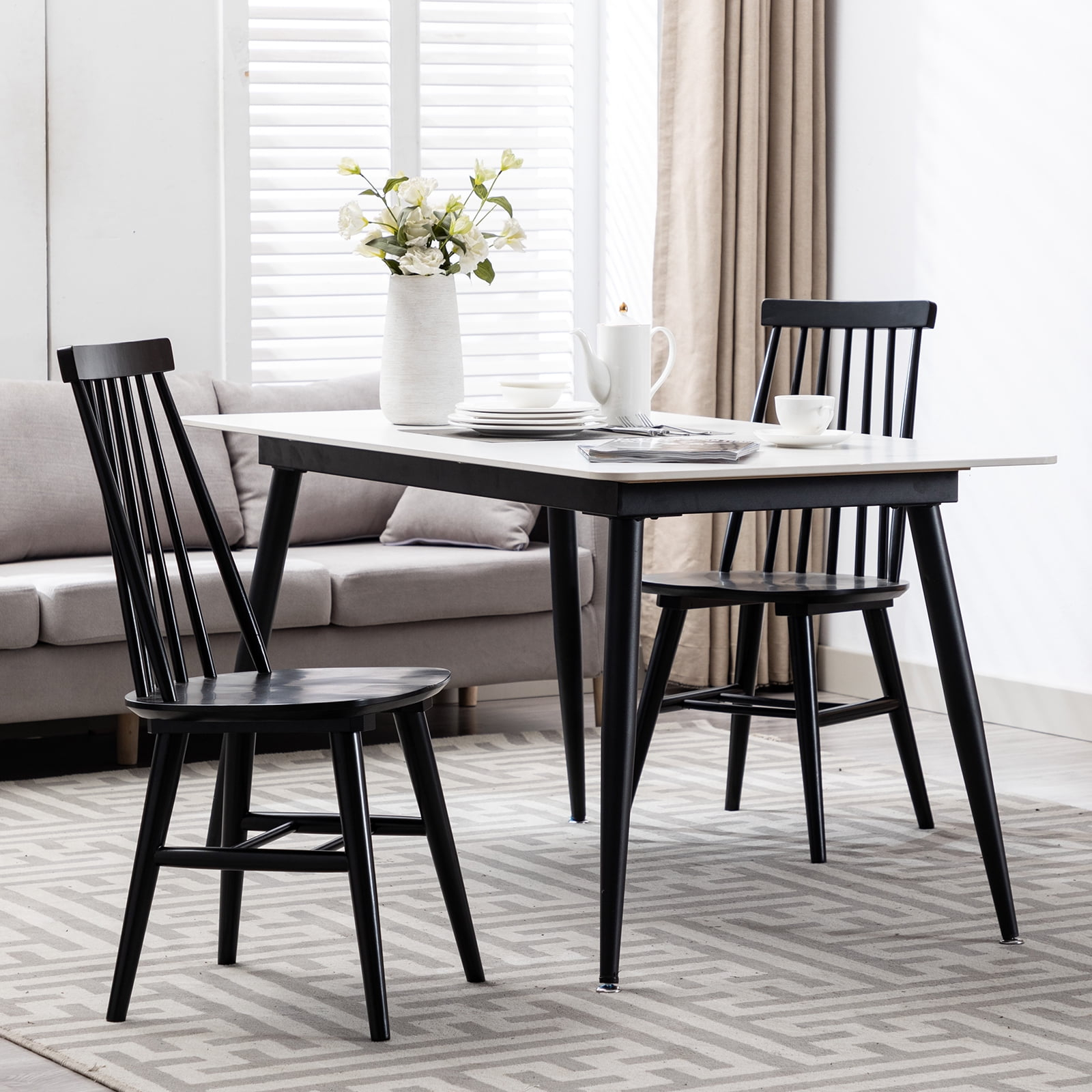 Duhome Set of 2 Dining Chairs with Solid Wood Windsor Chair Slat Back for Dining Room Kitchen Chairs Farmhouse Cottage Chairs Black