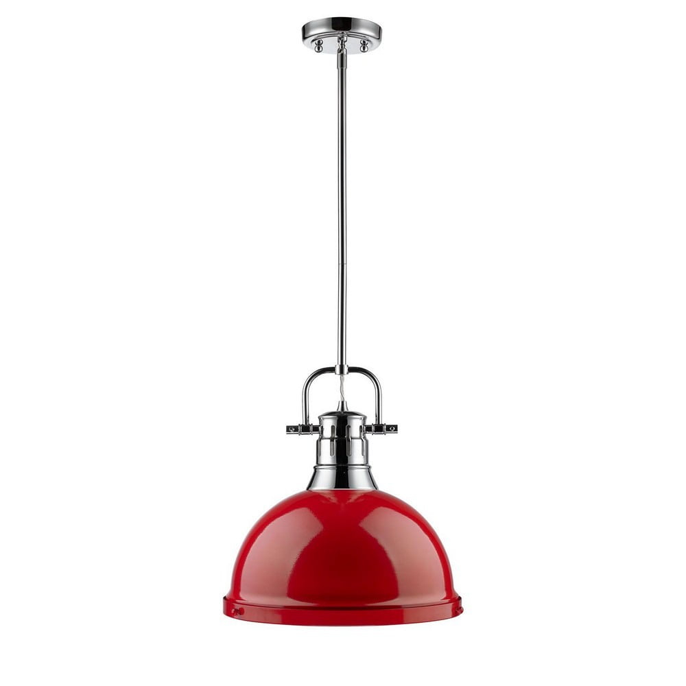 Golden Lighting Duncan 1-Light Large Pendant in Chrome with Red