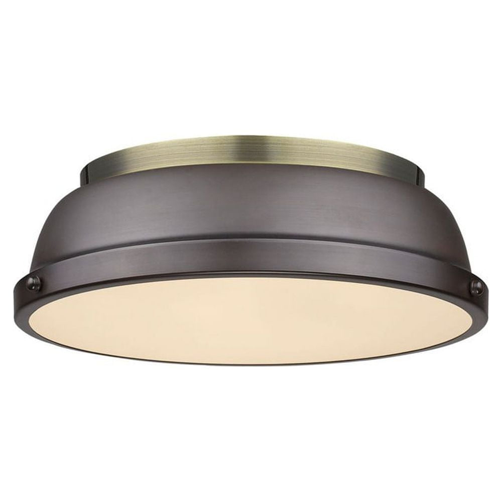 Golden Lighting Duncan 2-Light Flush Mount in Aged Brass with Rubbed Bronze