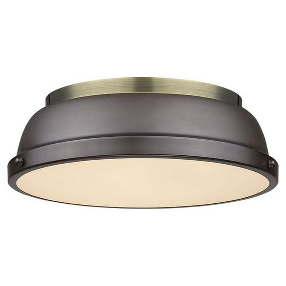 Golden Lighting Duncan 2-Light Flush Mount in Aged Brass with Rubbed Bronze
