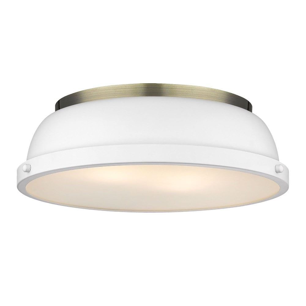 Golden Lighting Duncan 2-Light Flush Mount in Aged Brass with Matte White