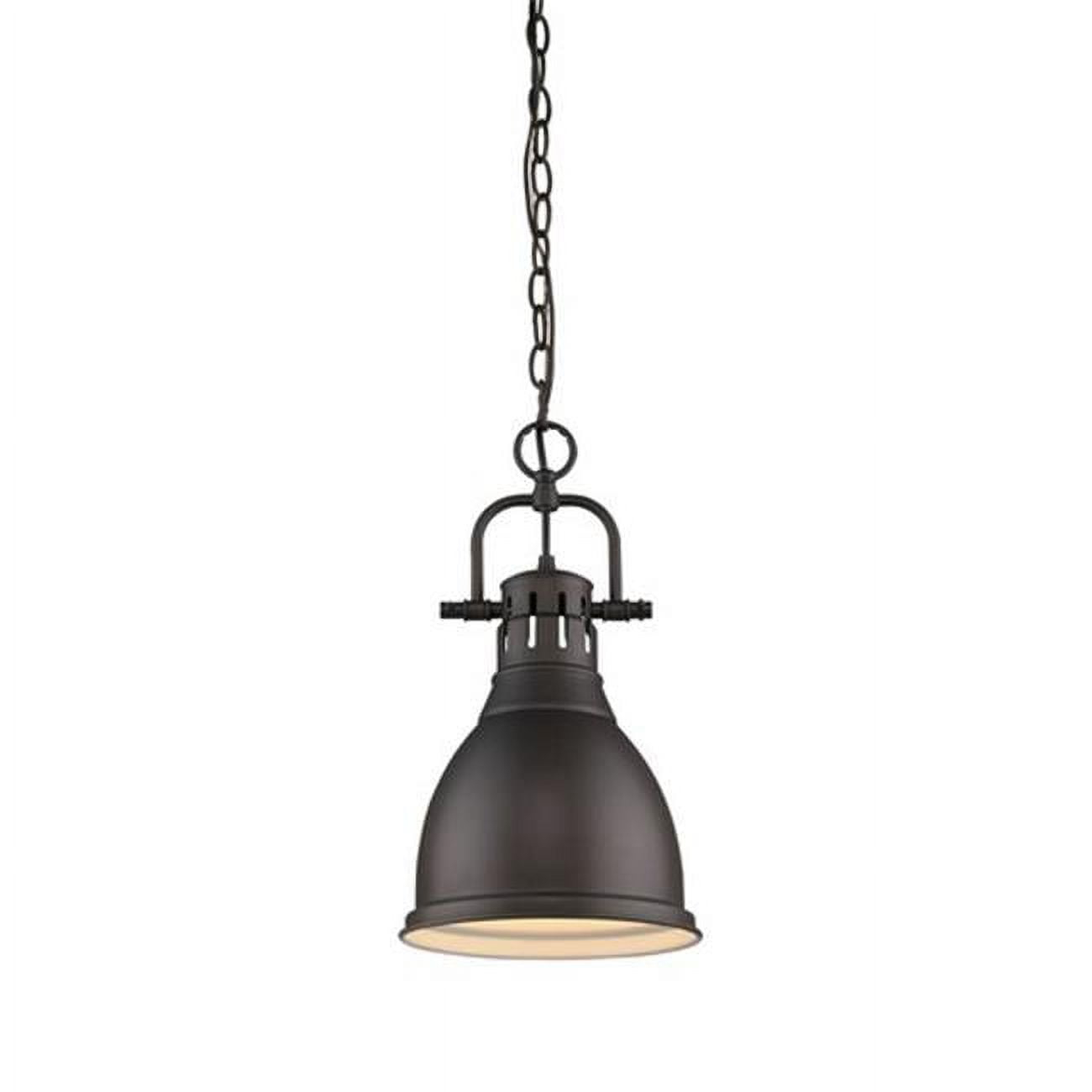 Golden Lighting Duncan 1-Light Small Pendant with Chain in Rubbed Bronze