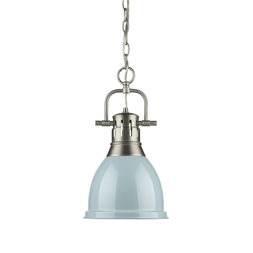 Golden Lighting Duncan 1-Light Small Pendant with Chain in Pewter with Seafoam