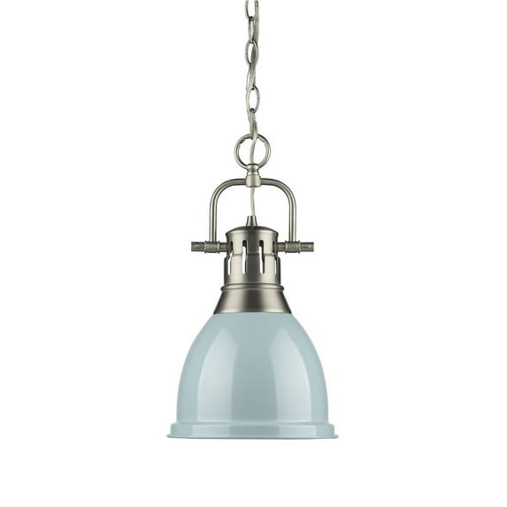Golden Lighting Duncan 1-Light Small Pendant with Chain in Pewter with Seafoam