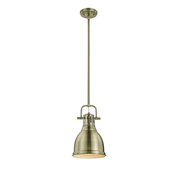 Golden Lighting Duncan 1-Light Small Pendant in Aged Brass with Aged Brass