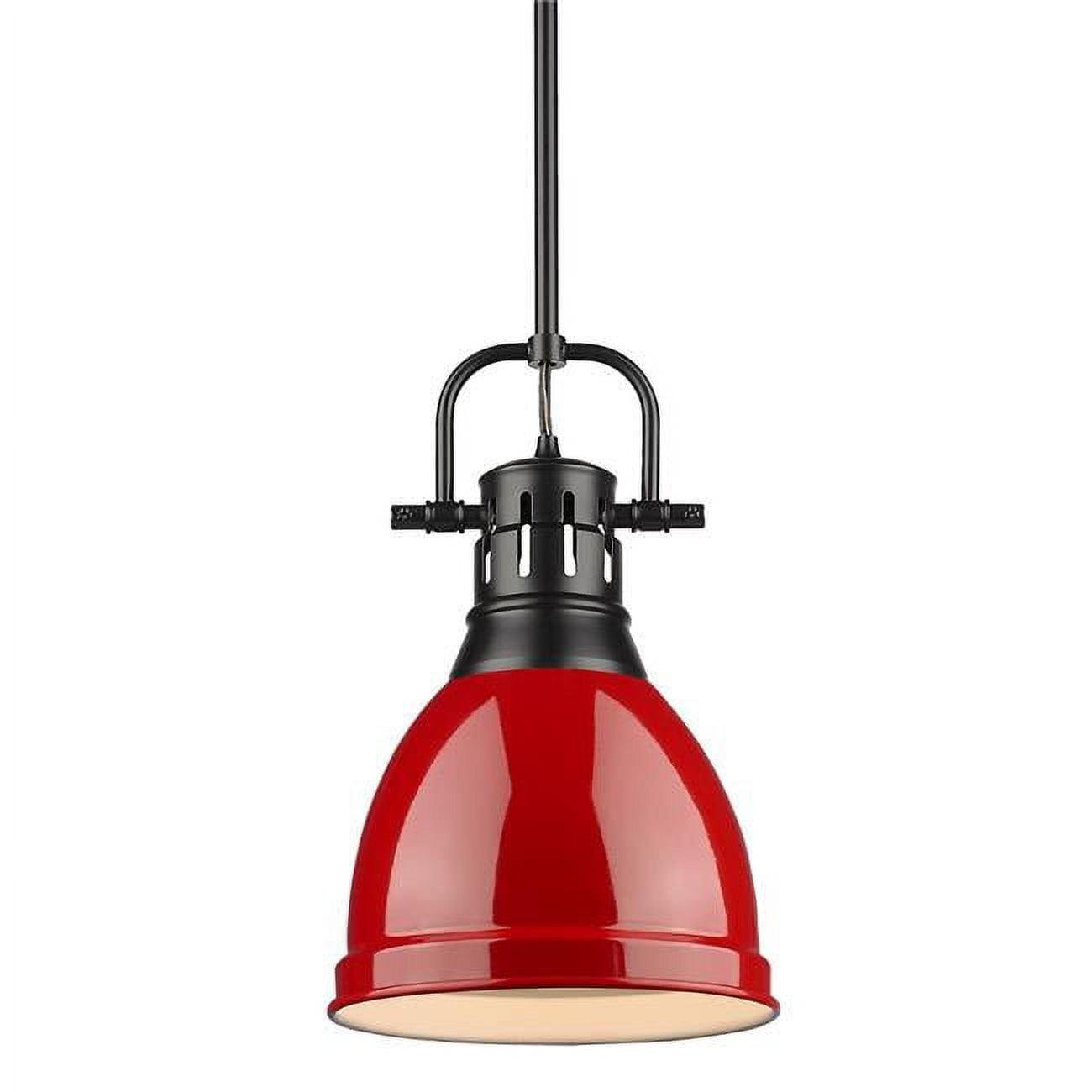 Duncan Small Pendant with Rod in Black with a Red Shade
