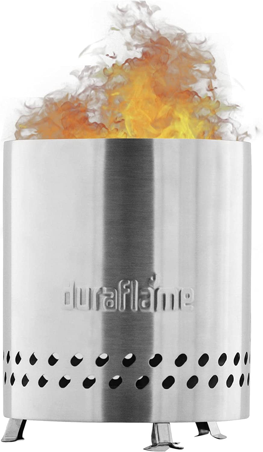 Duraflame 5.5 inch Table Top Fire Pit with Built-in Stand & Removable Grate, Low Smoke, Portable Mini Fire for Outdoor Use, Wood or Pellets, Double Walled Stainless Steel, with Travel Bag Included.