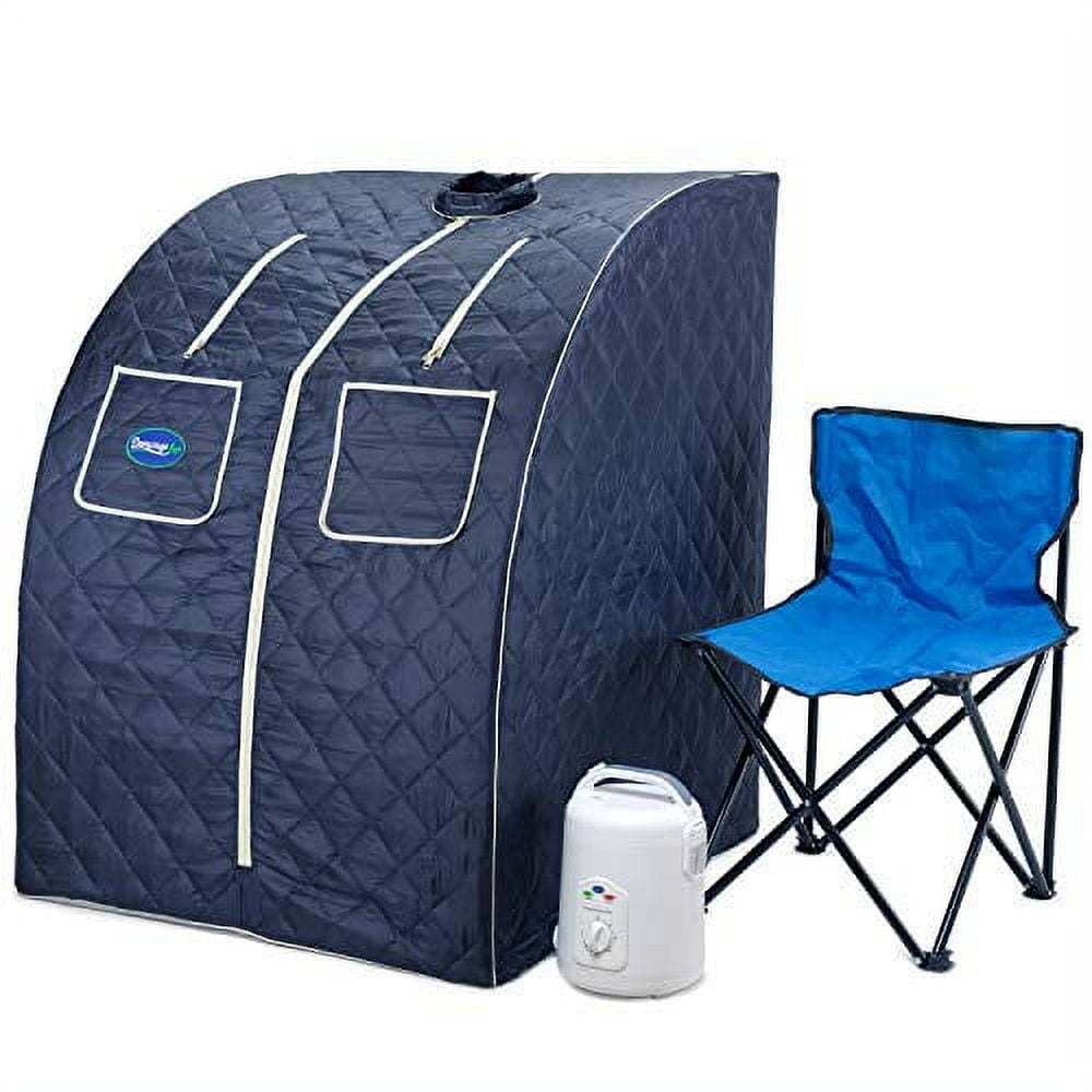 Durasage Oversized Portable Steam Sauna Spa - Relaxation at Home - 60 Minute Timer - 800 Watt Steam Generator - Chair Included - Blue Satin