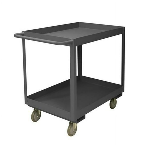 Durham RSC3-2436-2-3.6K-95 14 Gauge Tubular Push Handled Rolling Service Cart with 2 Shelves & 3 in. Lips Up, Gray- 24 x 36 x 37.25 in.