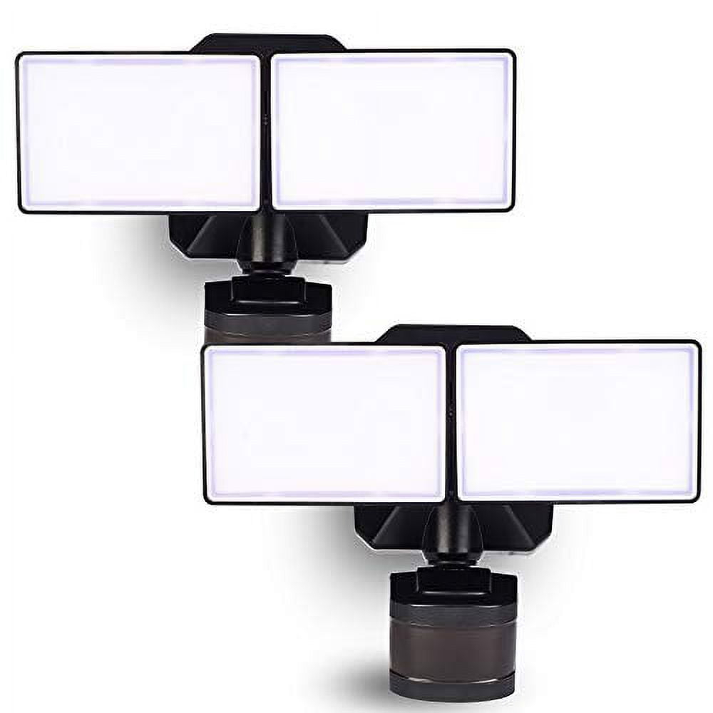 Dusk-to-Dawn Floodlights with Motion Sensor, 5000K Daylight White, ETL Certified, IP65 Outdoor Dual-Head Rotatable LED Security Flood Light for Porch, Driveway, EMANER (Black Fixture, 2-Pack)