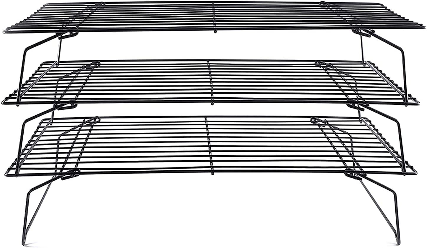 Duslogis Stainless Steel Baking Rack 3-Tier Stackable Cooling Rack Set for Baking Cooking Grilling - 15.7” x 9.8” - Black