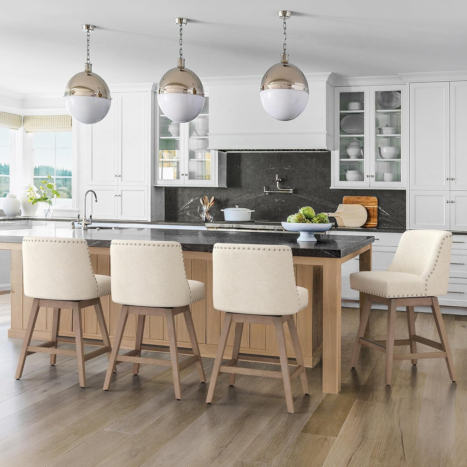 Dycanpo 26''H Swivel Counter Stools Set of 4 with Back Linen Fabric for Home Kitchen Island