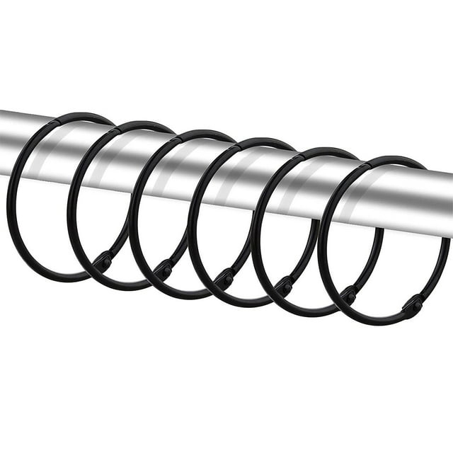 Dznils Rustproof Round Metal Shower Curtain Hooks Rings, Black, Set of 24