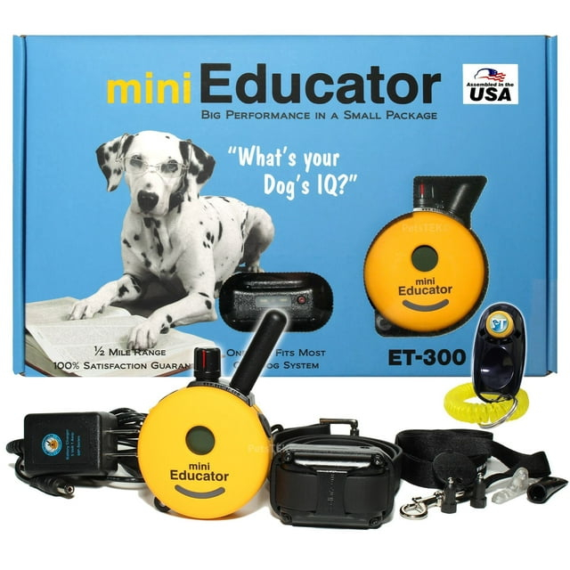 E-Collar ET-300 Mini Educator Dog Training Collar Bundle + PetsTEK Dog Clicker – 1/2 Mile Range, Waterproof, 100 Levels with Vibration & Tone