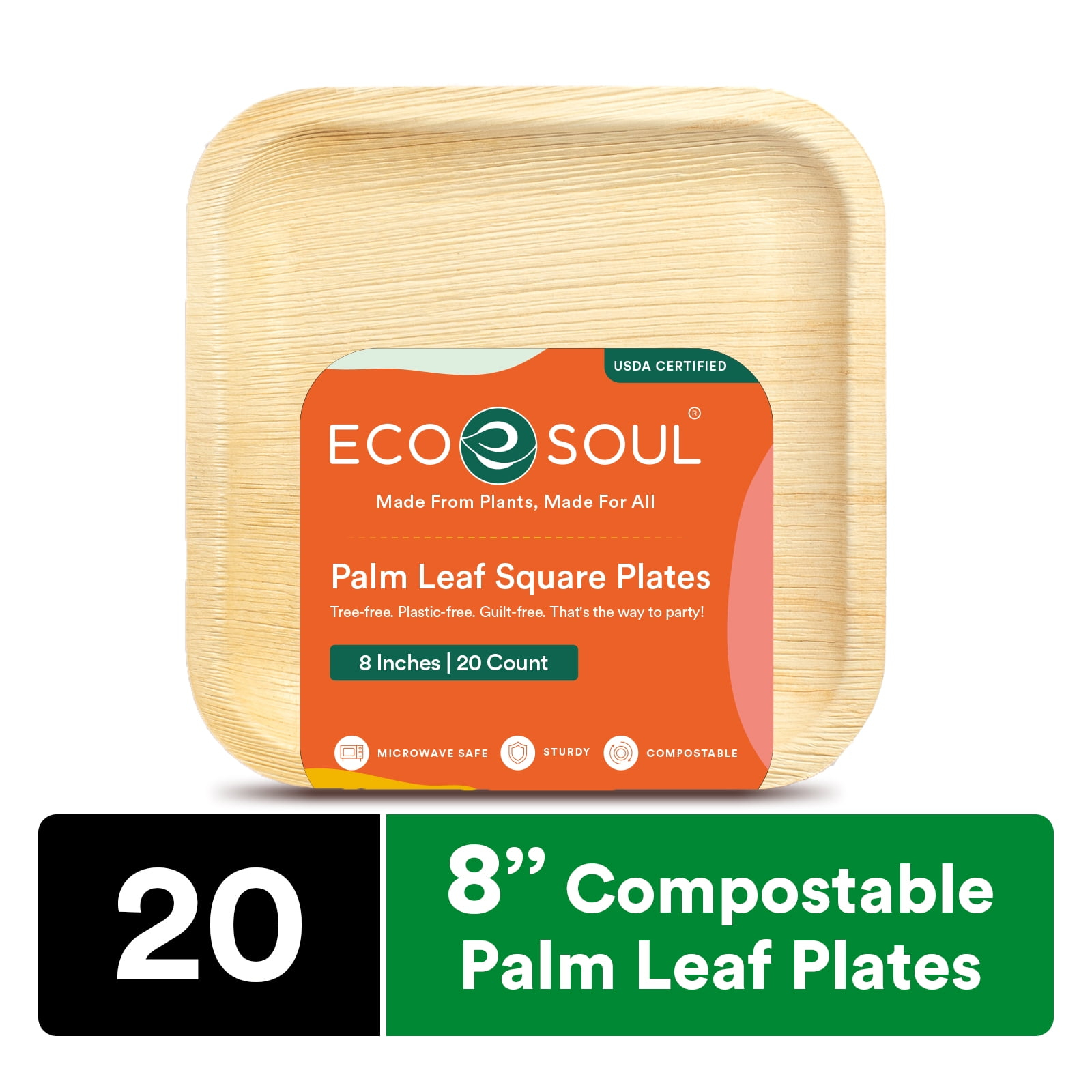 Ecosoul Home - Palm Leaf Plates 8 In Sqr - Case Of 8-20 Ct