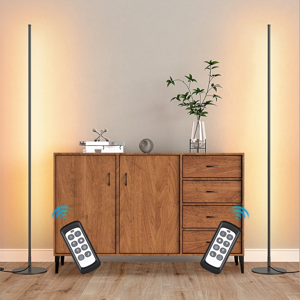 EDISHINE LED Corner Modern Floor Lamp with Remote Set of 2, Minimalist Dimmable Mood Lighting, 7CCT, Standing Clearance Floor Lamps for Living Room, Bedroom, Office, Black