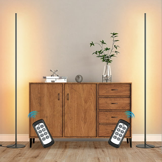 EDISHINE LED Corner Modern Floor Lamp with Remote Set of 2, Minimalist Dimmable Mood Lighting, 7CCT, Standing Clearance Floor Lamps for Living Room, Bedroom, Office, Black