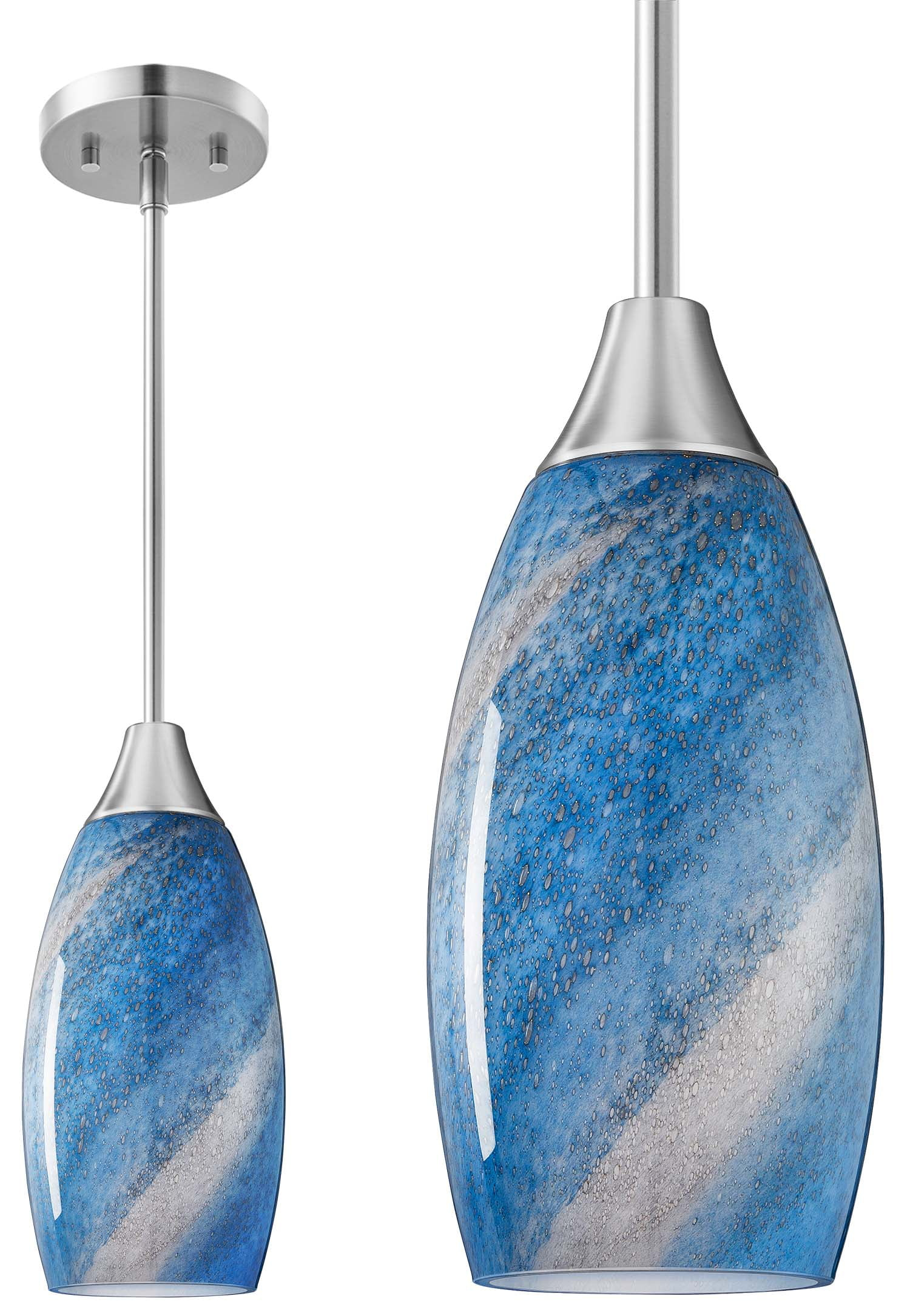 EDISHINE Kitchen Island Art Glass Tapered Brushed Nickel Pendant Light