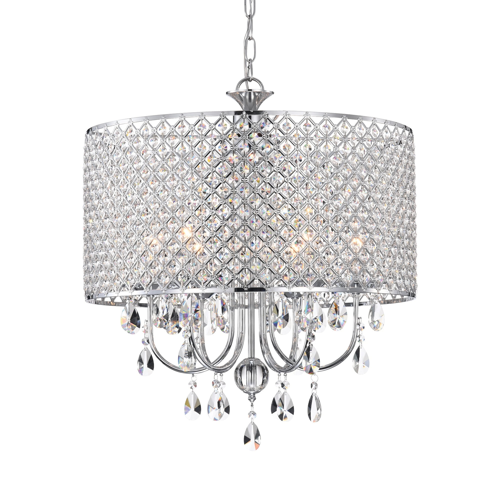 EDVIVI LIGHTING Round Beaded Drum Chandelier with Hanging Crystals Chrome 6 22" Gold
