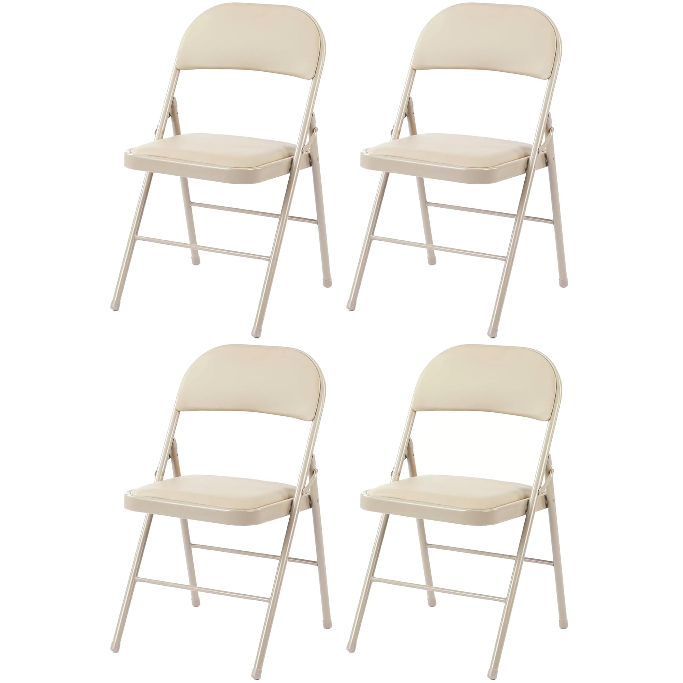 Khaki Armless Leather Metal Frame Folding Chairs, Set of 4