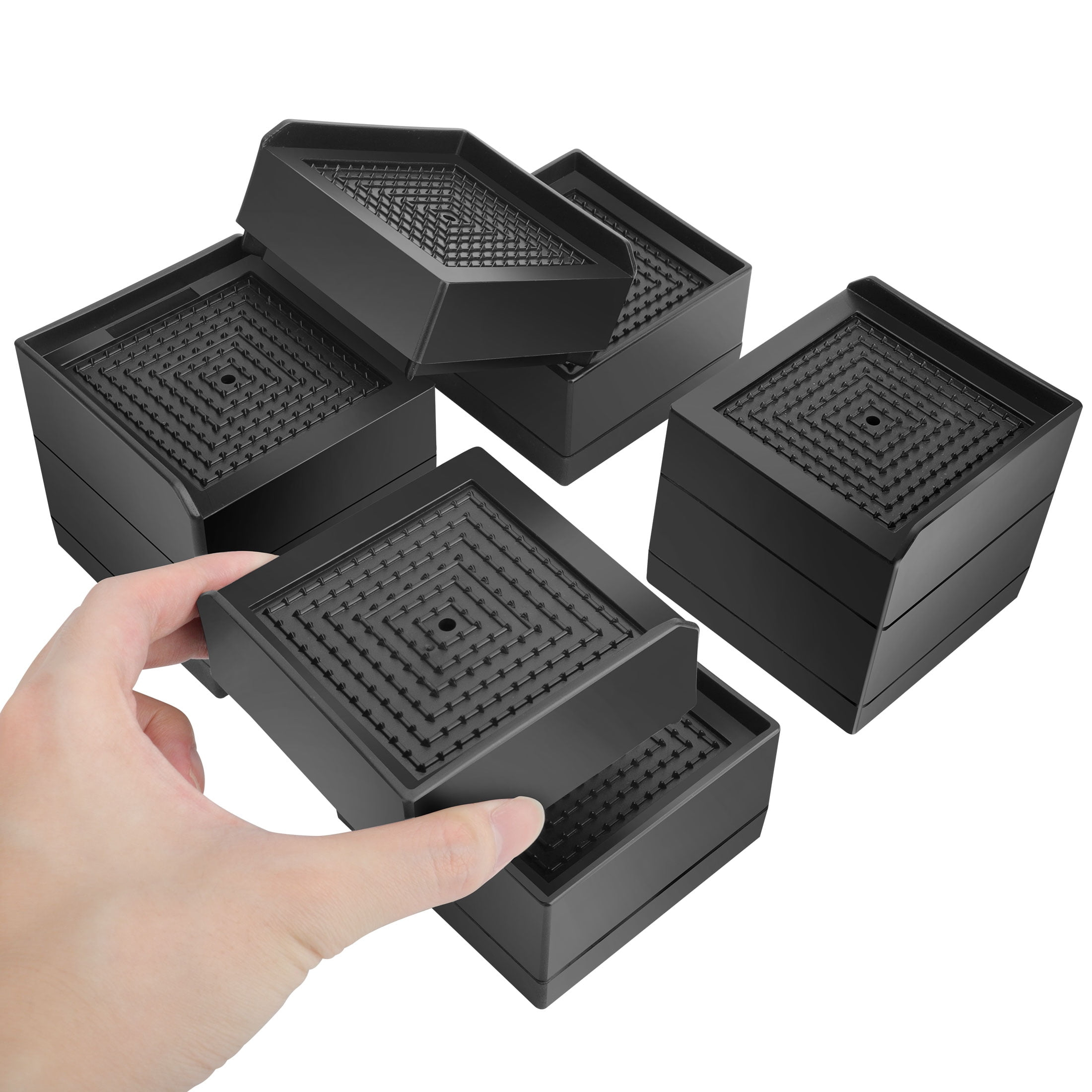 4 Pack Black Adjustable Bed Risers (1 or 3 Inch) for Dorm Beds, Sofas, and Furniture Elevation.