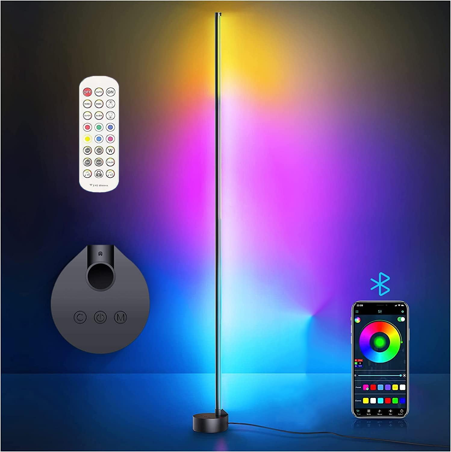 Corner Floor Lamp - Smart RGB LED Corner Lamp with App and Remote Control, 16 Million Colors & 68+ Scene, Music Sync, Timer Setting - Ideal for Living Rooms, Bedrooms, and Gaming Rooms