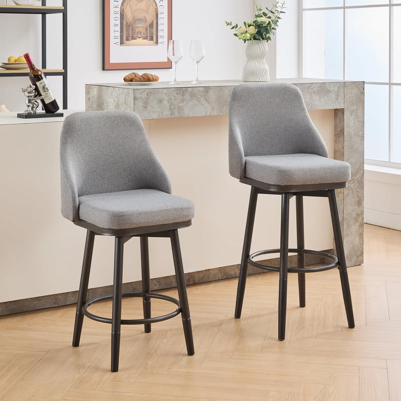 ELIASER Bar Stools Set of 2,Counter Height Barstools Swivel Chair for Kitchen Counter with Back Upholstered Linen Foam Cushion,Metal Leg 29 Inch and 24 Inch Gray
